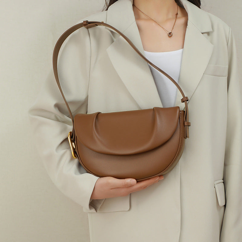 Women'S Cowhide Pleated Underarm Saddle Bag
