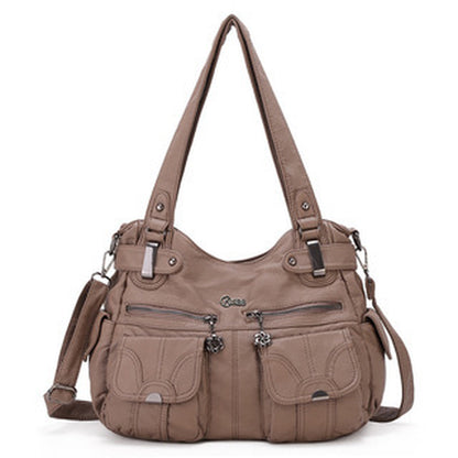 Fashion Ladies Soft Leather Portable Messenger Bag Crossbody Bags for Women Zipper Pocket Soft Casual Tote