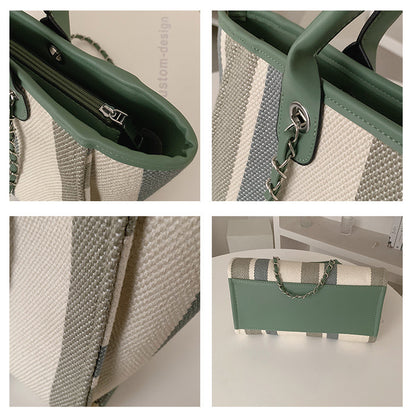 Women'S Striped Texture Portable Chain Hit Color Bag