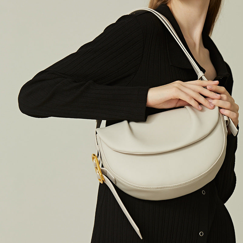 Women'S Cowhide Pleated Underarm Saddle Bag