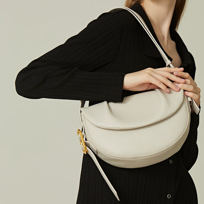 Women'S Cowhide Pleated Underarm Saddle Bag