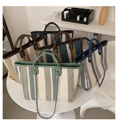 Women'S Striped Texture Portable Chain Hit Color Bag