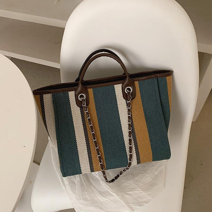 Women'S Striped Texture Portable Chain Hit Color Bag